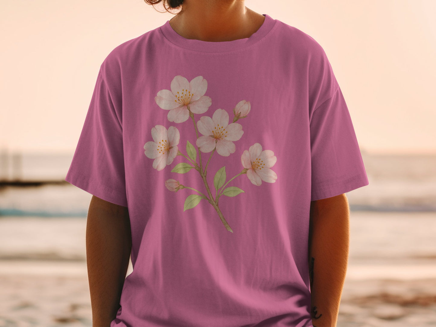 Cherry Blossom Print on Pink Casual Shirt product type
