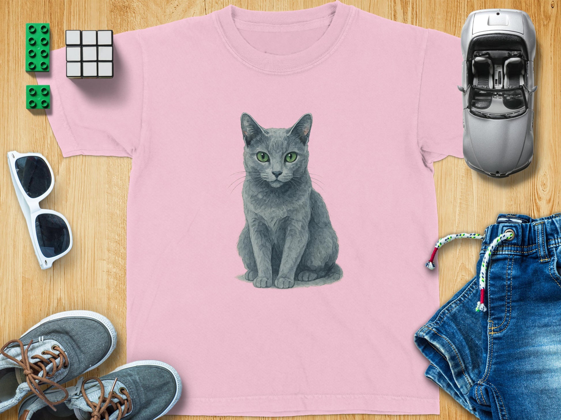 Adorable Gray Cat Design on Cute Pink T-shirt product type