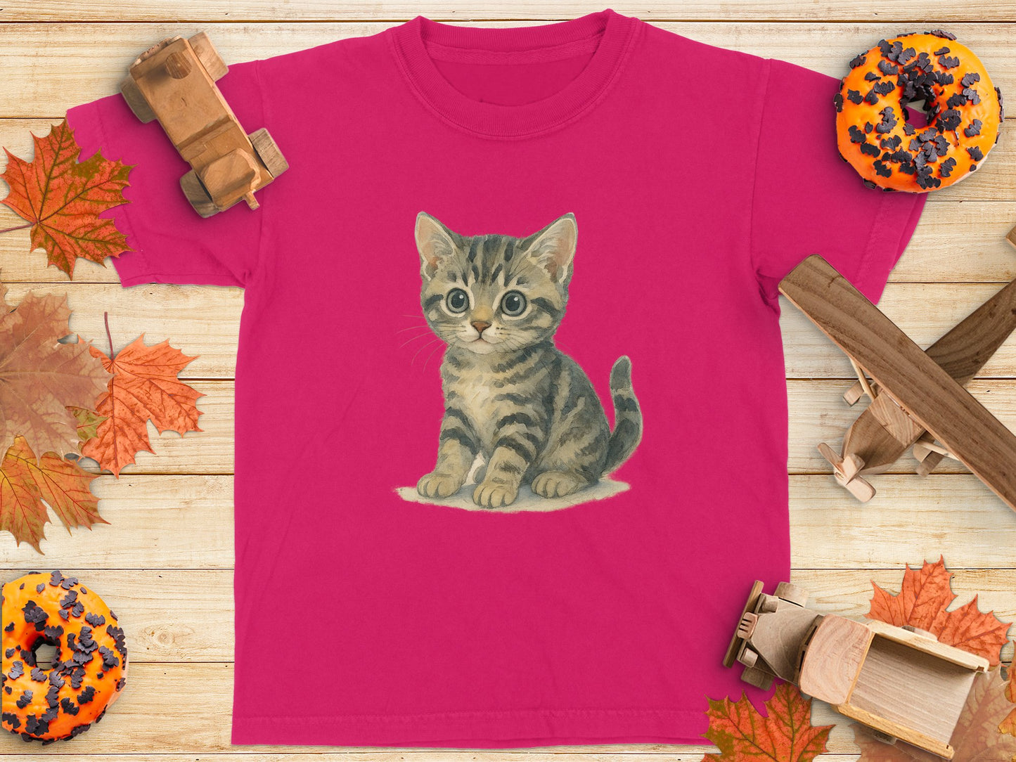 Cute Kitten Graphic Pink T-Shirt for Casual Wear product type