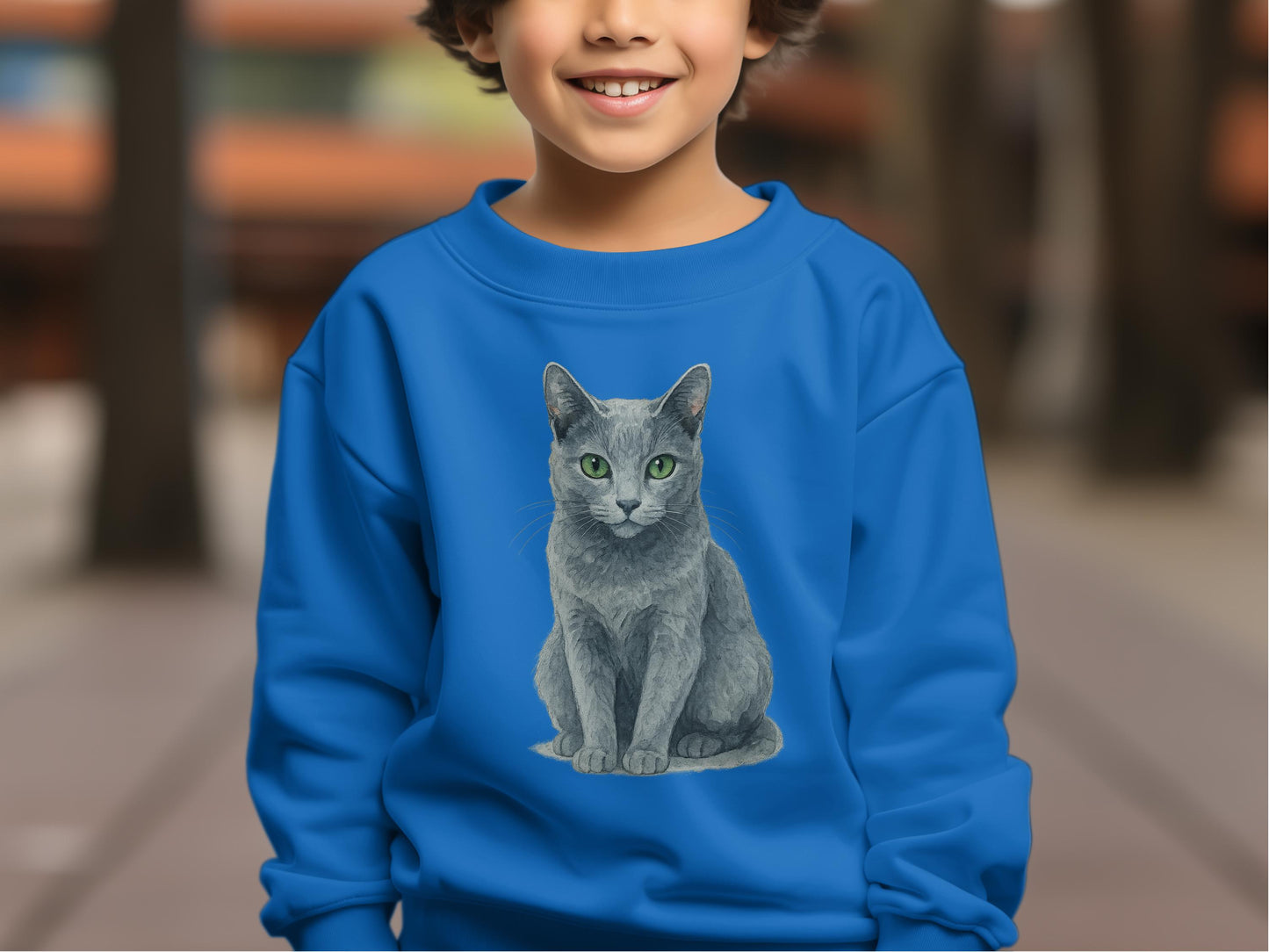 Blue Sweatshirt with Realistic Cat Graphic product