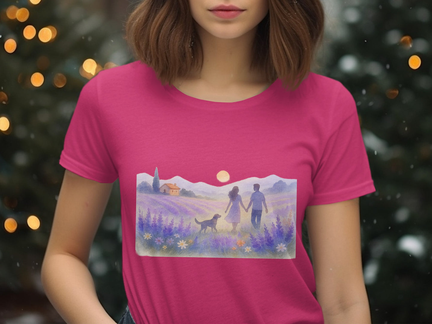 Scenic Couple with Dog Printed T-Shirt product