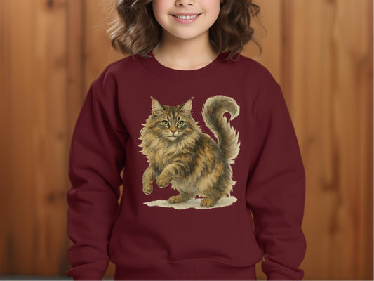 Adorable Fluffy Cat Design on Youth Sweatshirt product