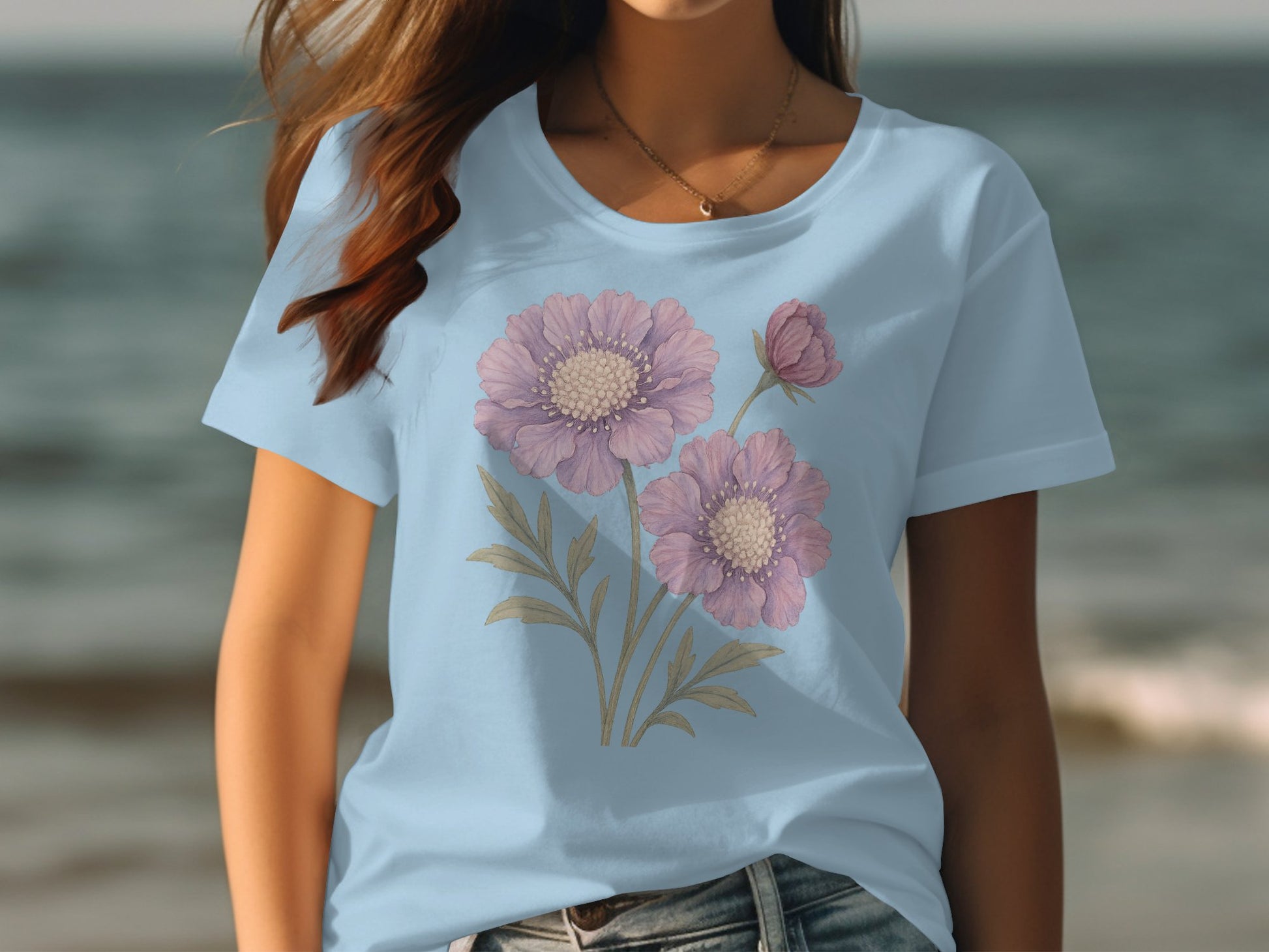 Stylish Floral Graphic Design Blue T-Shirt product type