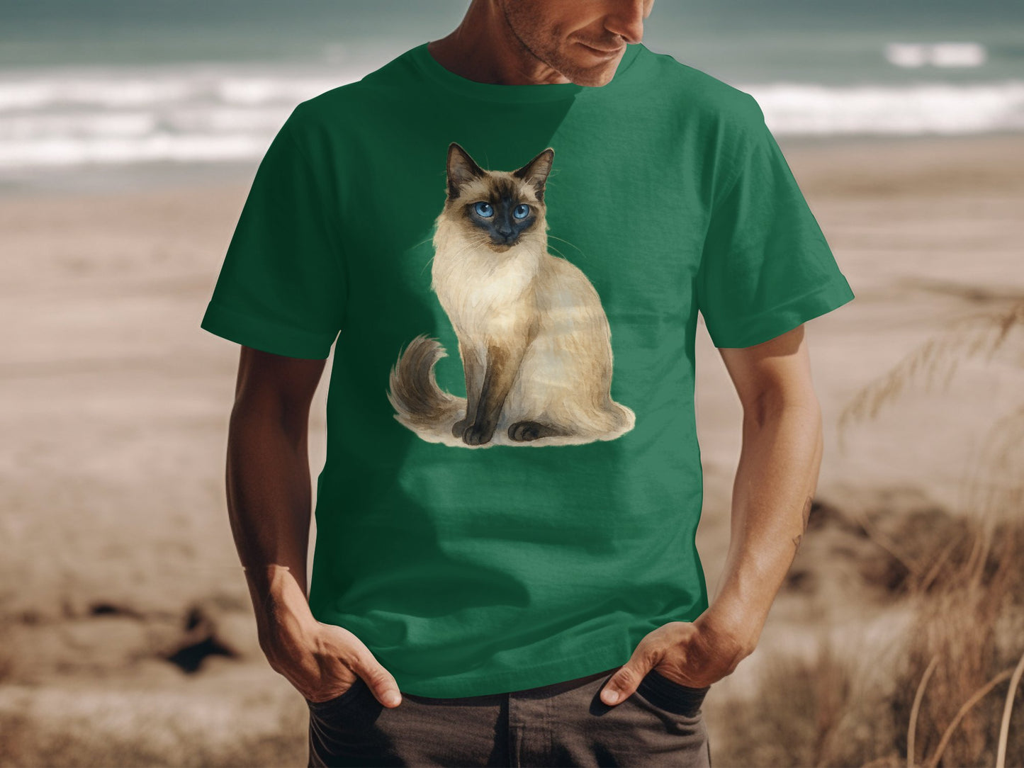 Siamese Cat Graphic Green Tee Shirt product type