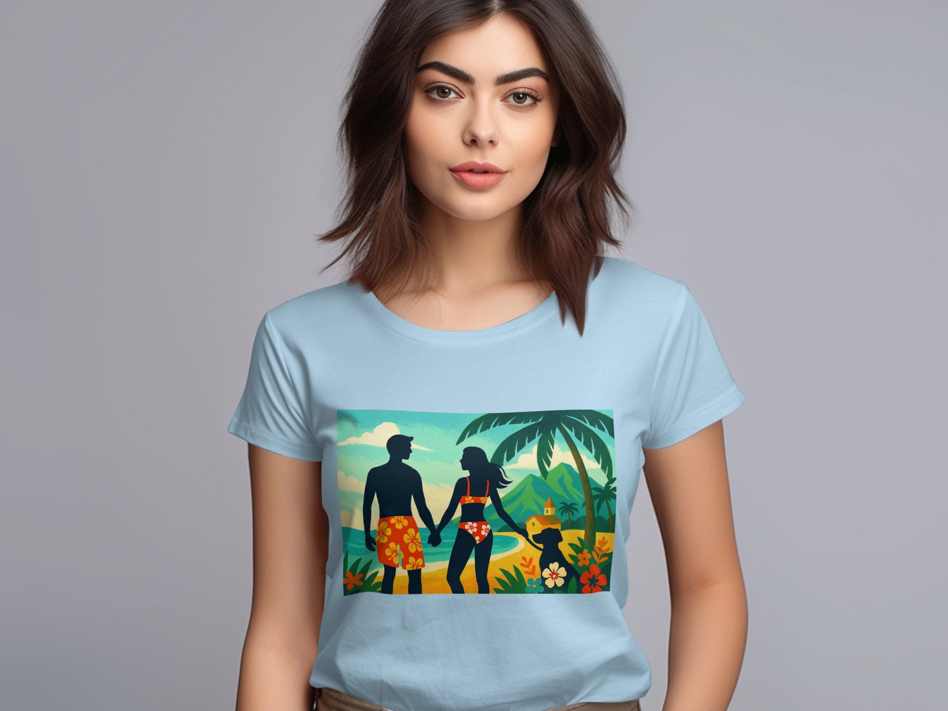 Tropical Vacation Couple Silhouette Print Shirt product