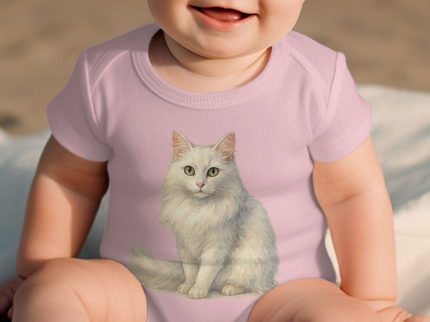 Adorable Baby Bodysuit with White Cat Design product