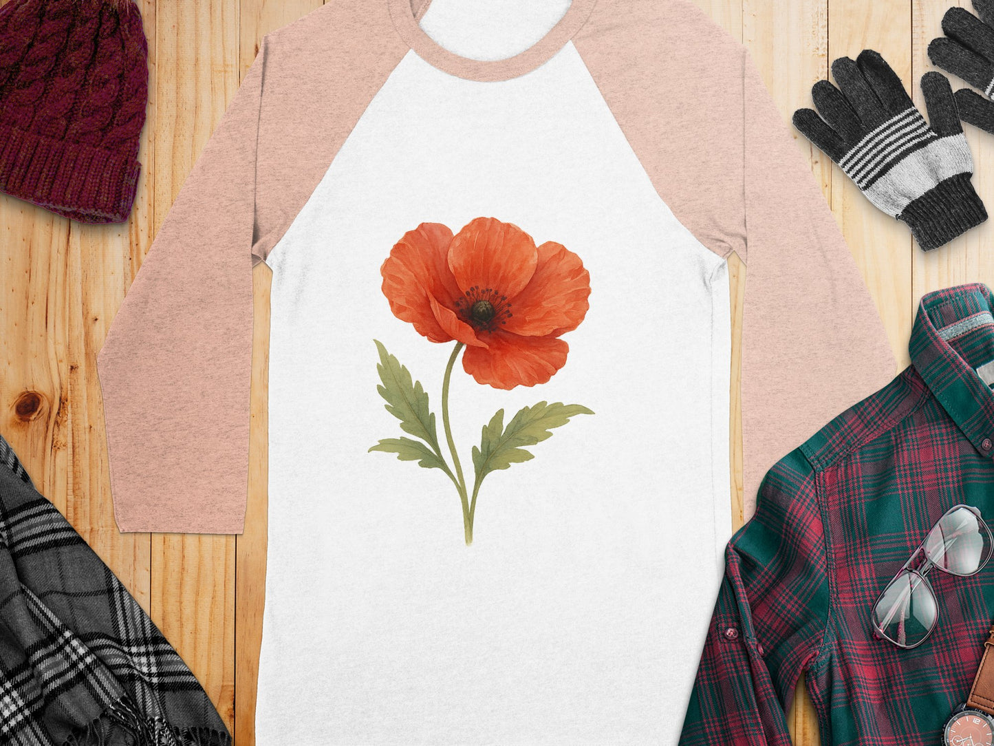 Beautiful Red Poppy Graphic Baseball Raglan Shirt product type