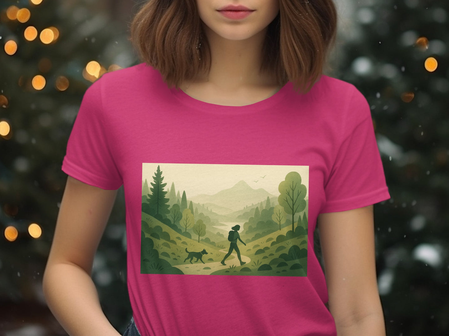 Nature-Themed Pink T-Shirt with Scenic Landscape product