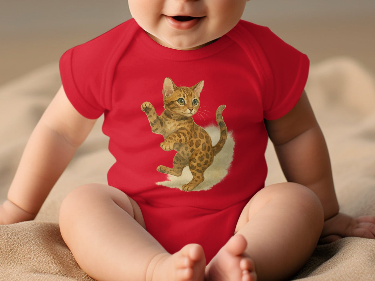 Red Baby Onesie with Playful Kitten Artwork product type