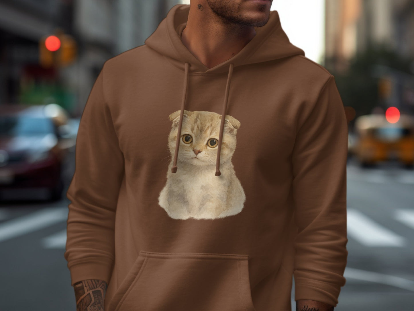 Adorable Kitten Print Hoodie Stylish Casual Product Type