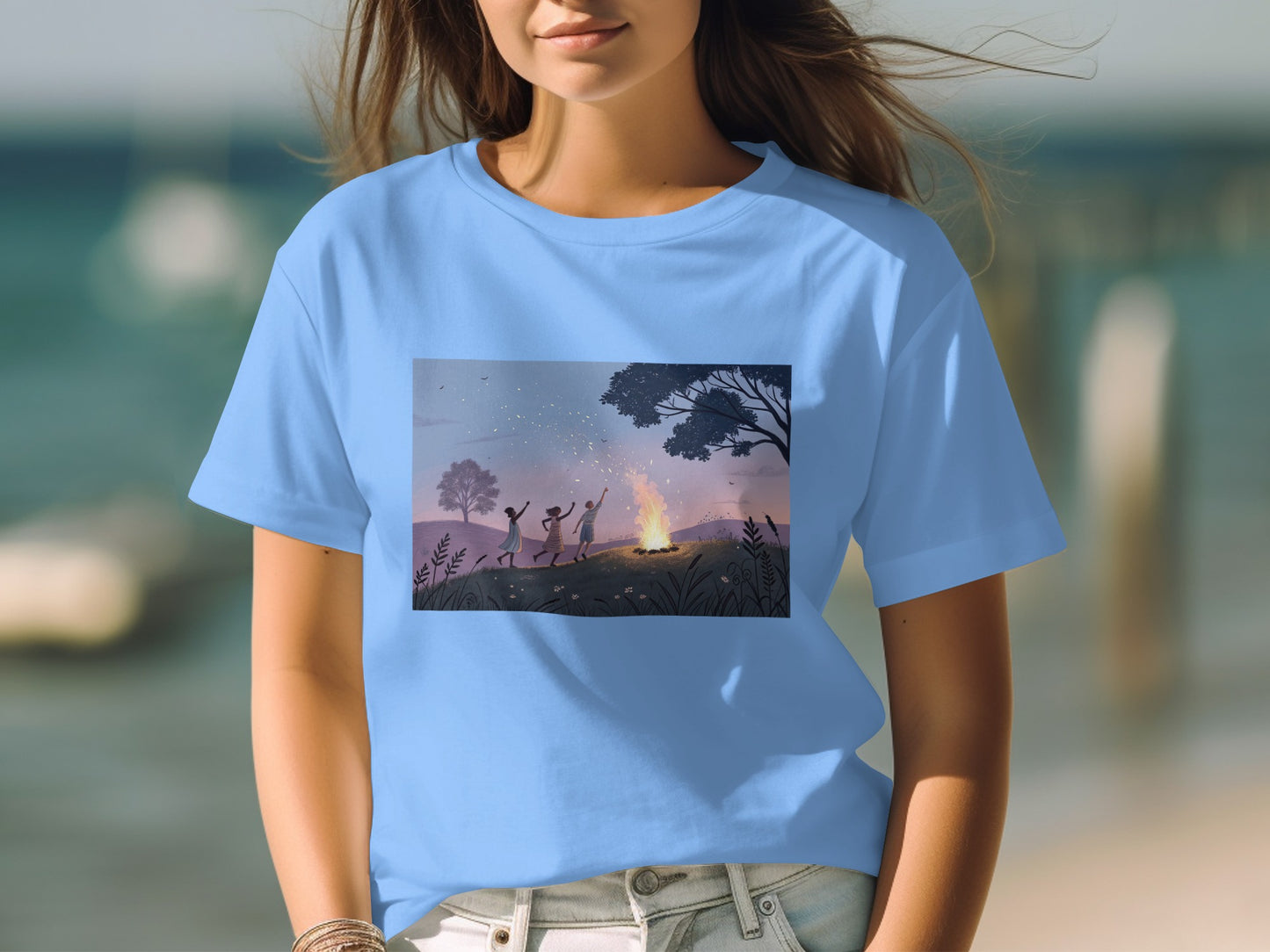 Campfire and Friends Graphic Light Blue T-Shirt product type