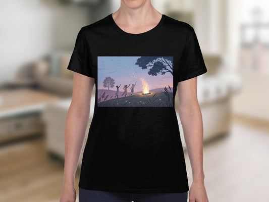 Campfire Scene with Characters Black T-shirt product
