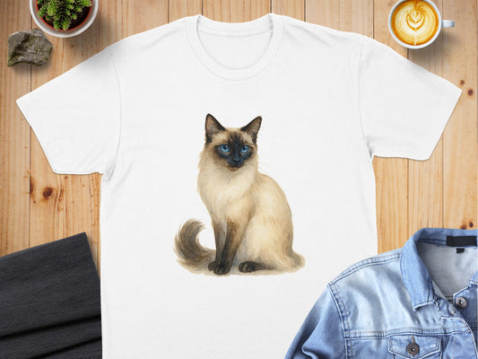Siamese Cat Illustration on White Background T-Shirt Product