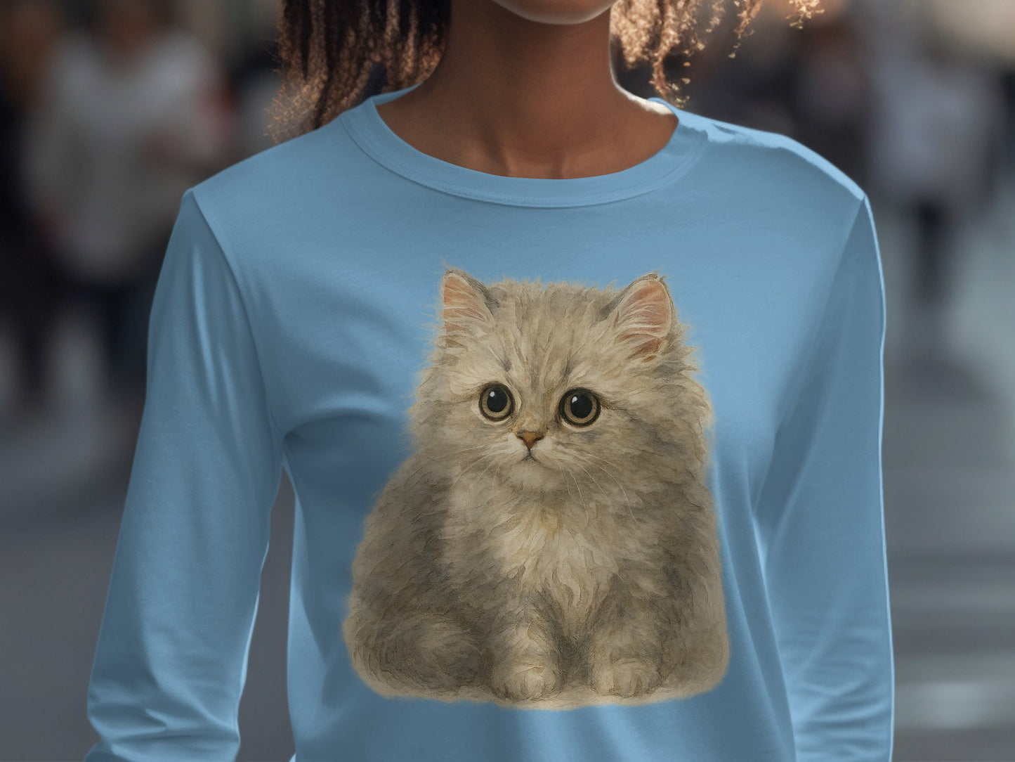 Adorable Fluffy Kitten Design Long Sleeve Shirt product type