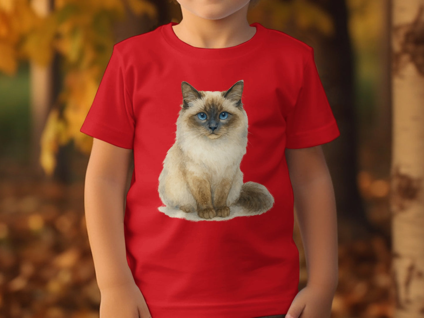 Cute Blue-Eyed Cat Print Red T-Shirt Kids Product