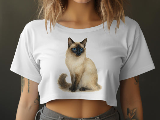Elegant Siamese Cat Art on White Crop Top product