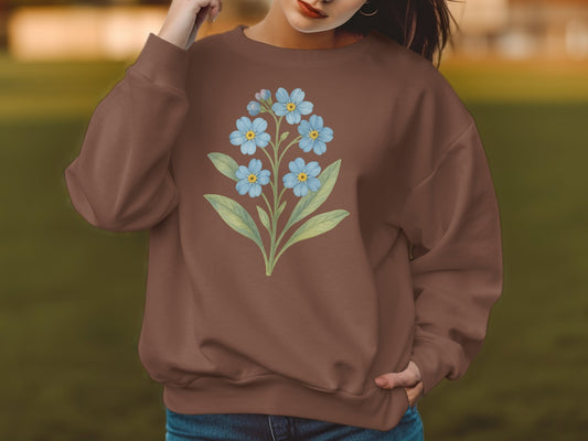 Elegant Brown Sweatshirt with Blue Floral Design product type
