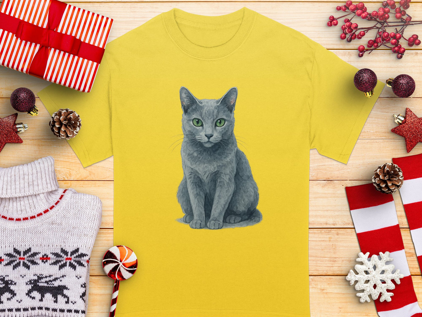 Gray Cat Graphical Print Yellow T-Shirt product type