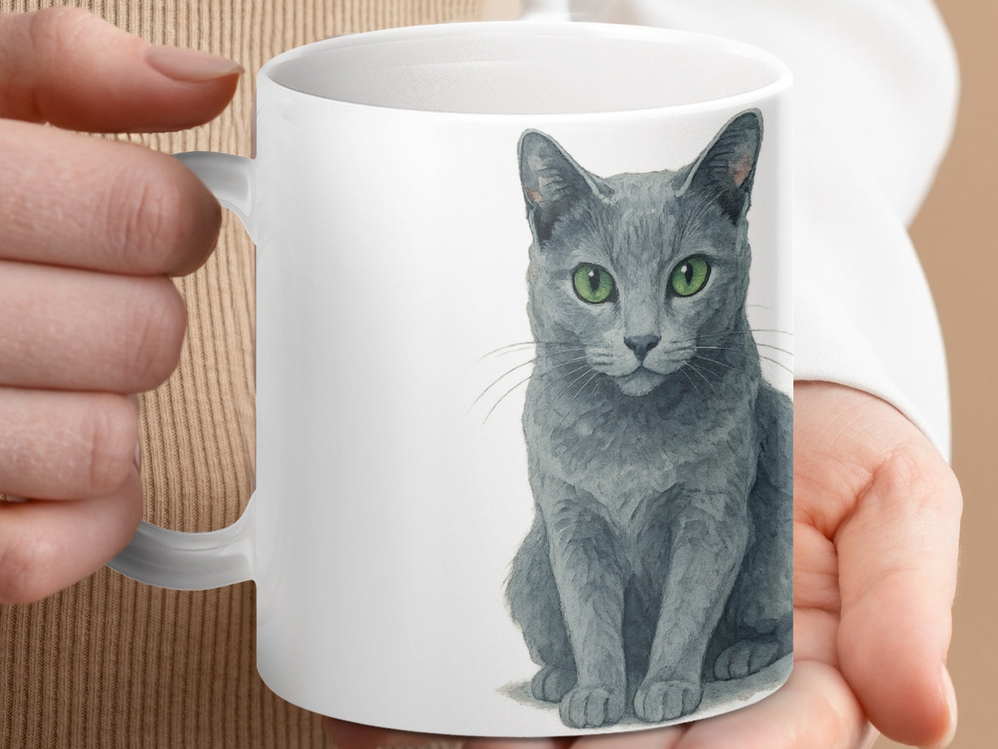 Realistic Watercolor Gray Cat Print Coffee Mug product