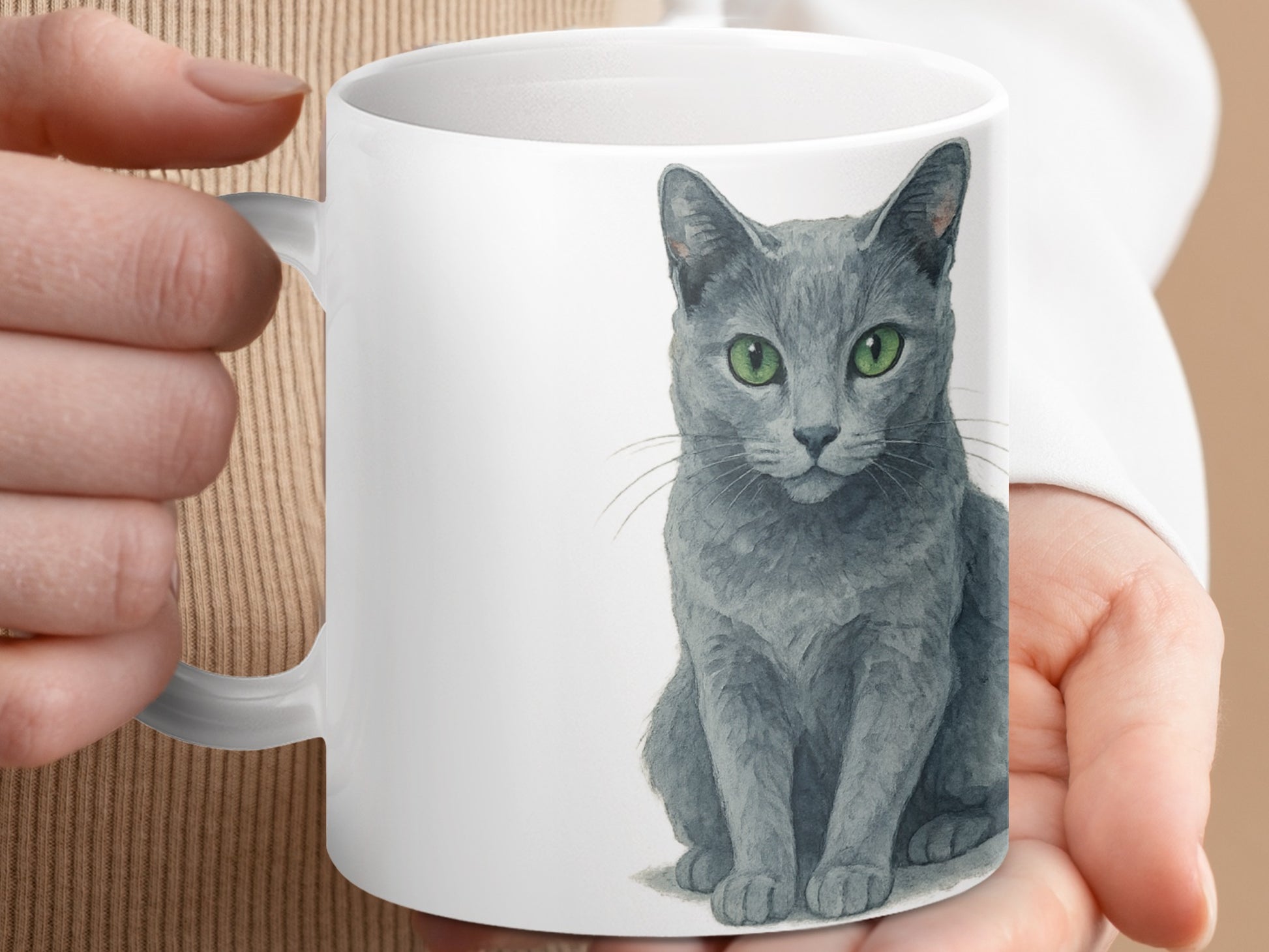 Realistic Watercolor Gray Cat Print Coffee Mug product