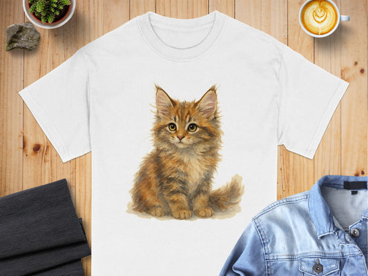 Cute Kitten Graphic on White T-Shirt Casual Wear product type