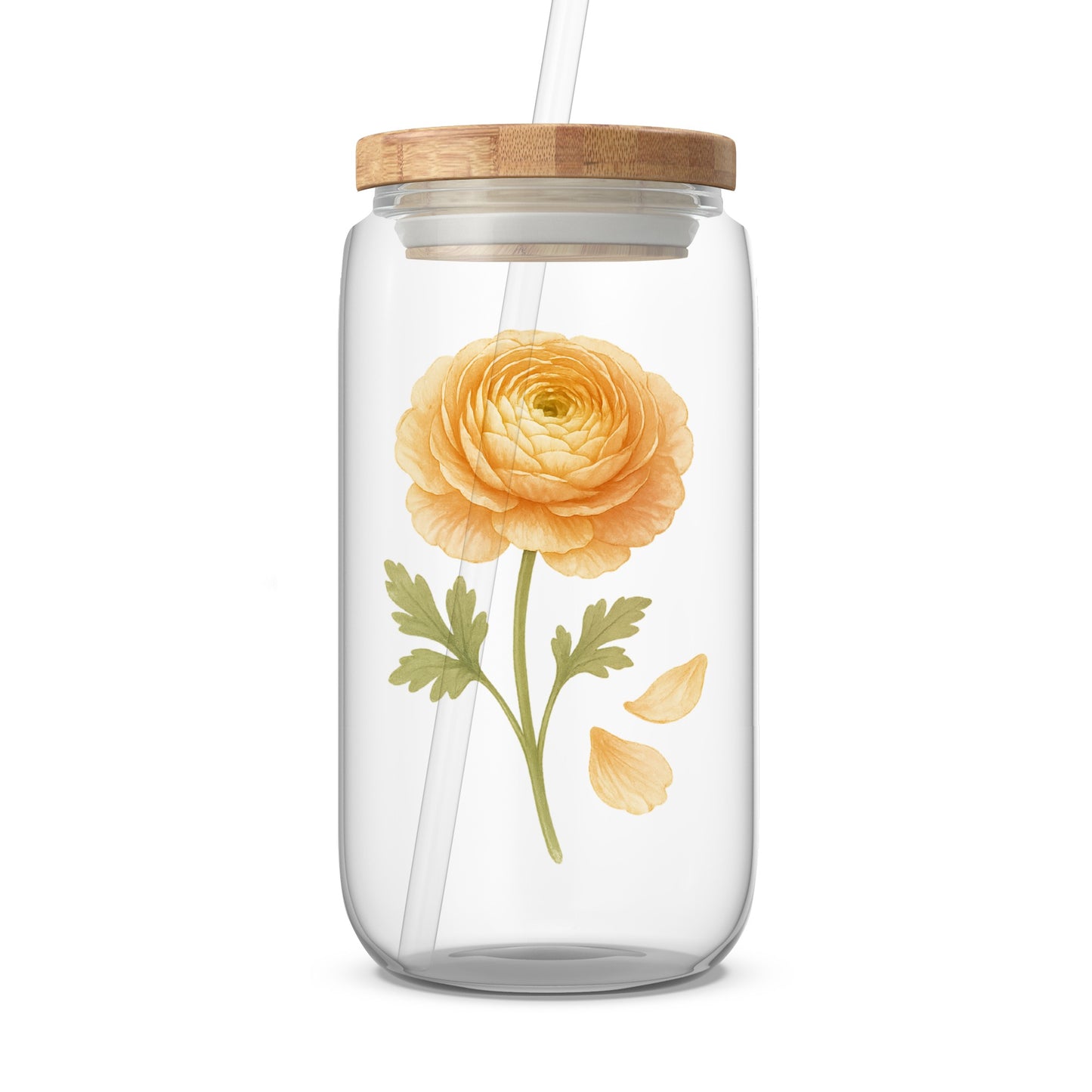 Stylish Floral Design Glass Jar with Lid and Straw product type