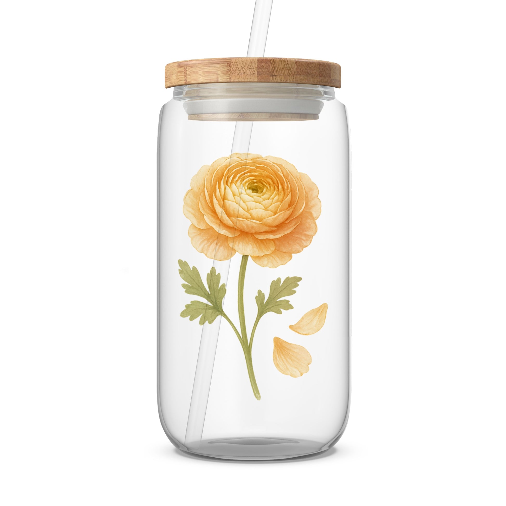 Stylish Floral Design Glass Jar with Lid and Straw product type