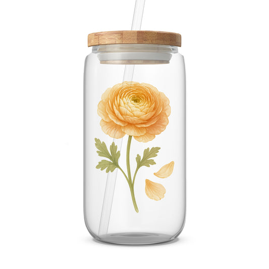 Stylish Floral Design Glass Jar with Lid and Straw product type