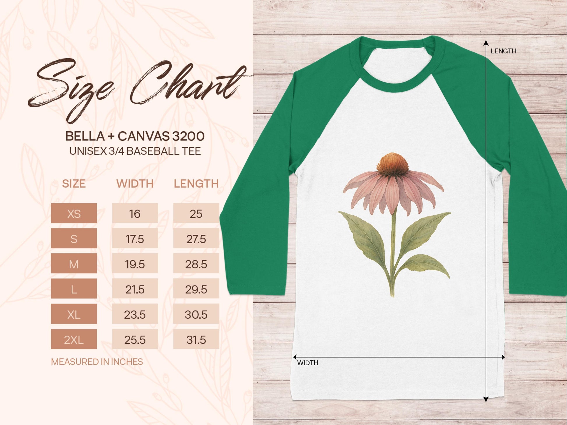 Green Sleeve Floral Print Unisex 3/4 Baseball Tee product