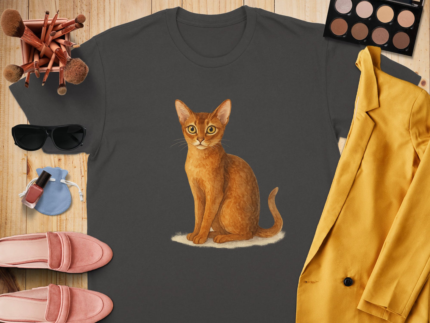 Cute Cat Print Charcoal Grey Short Sleeve T-Shirt product