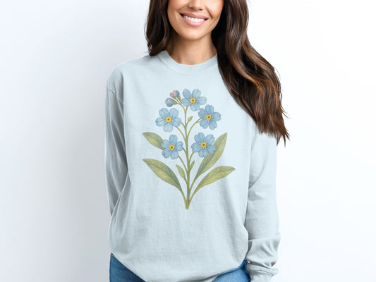 Blue Floral Graphic Long Sleeve Casual Shirt product