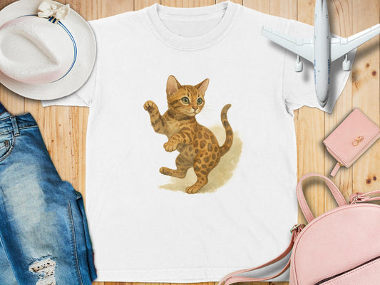 Cute Playful Cat Print T-Shirt Fashionable Clothing Product
