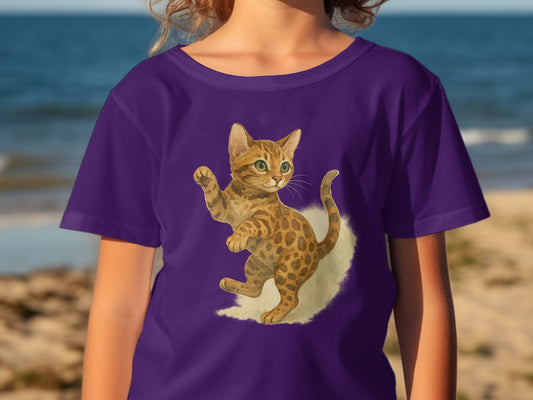 Cute Playful Kitten Design with Purple Background T-shirt product