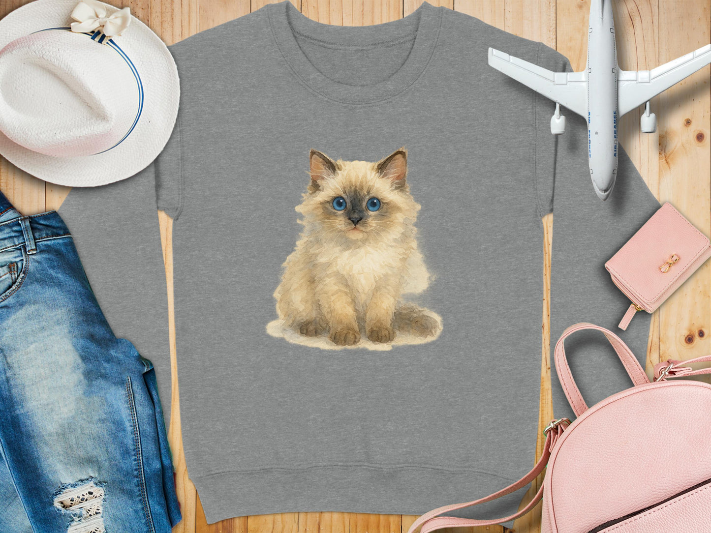 Cute Kitten Design on Gray Pullover Apparel Top product