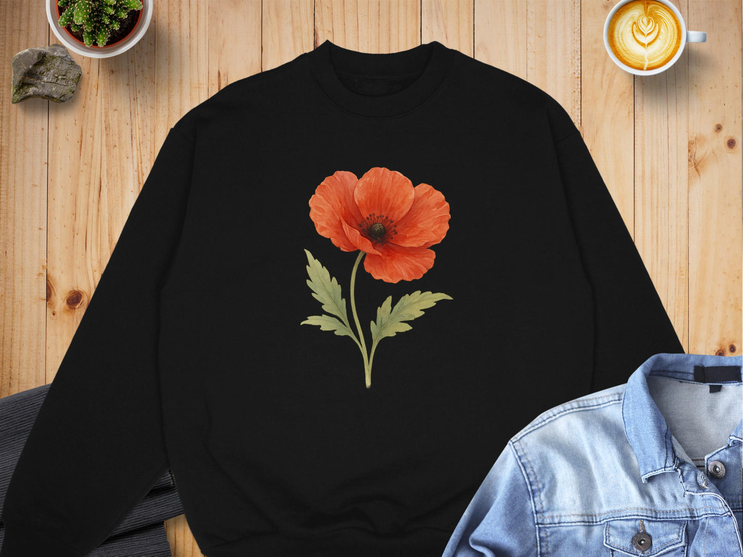 Beautiful Black Sweatshirt with Red Poppy artwork product