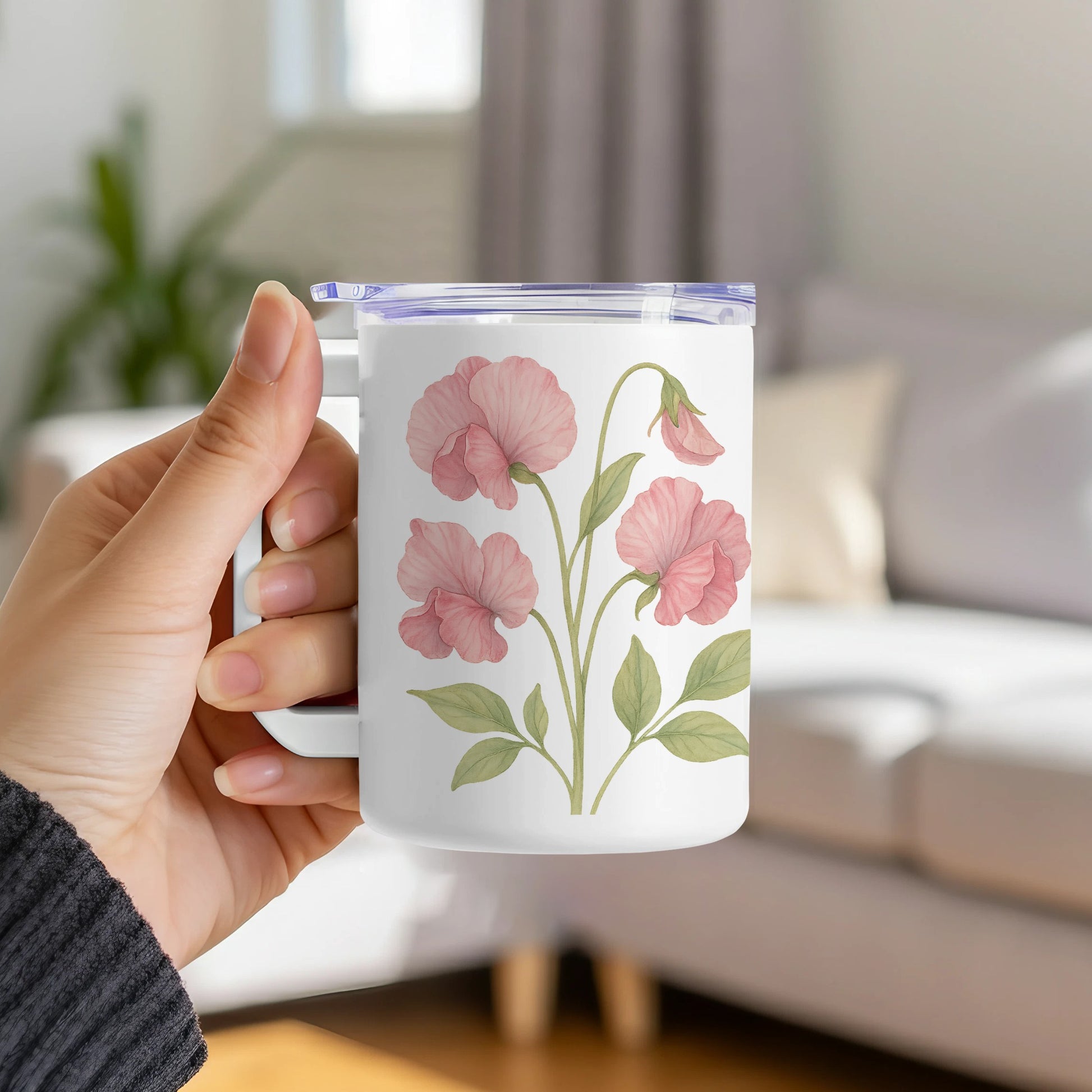Pink Floral Design Art on White Coffee Mug product