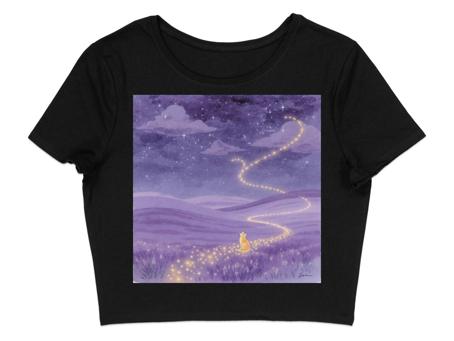 Whimsical Night Sky Cat Design on Crop Top product