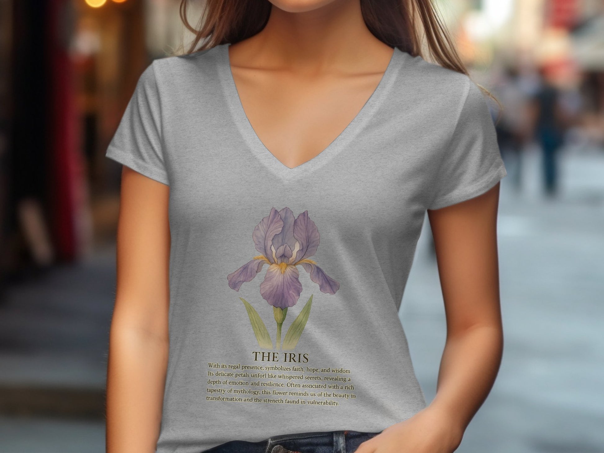 Beautiful Iris Print V Neck Women's Casual T-Shirt product