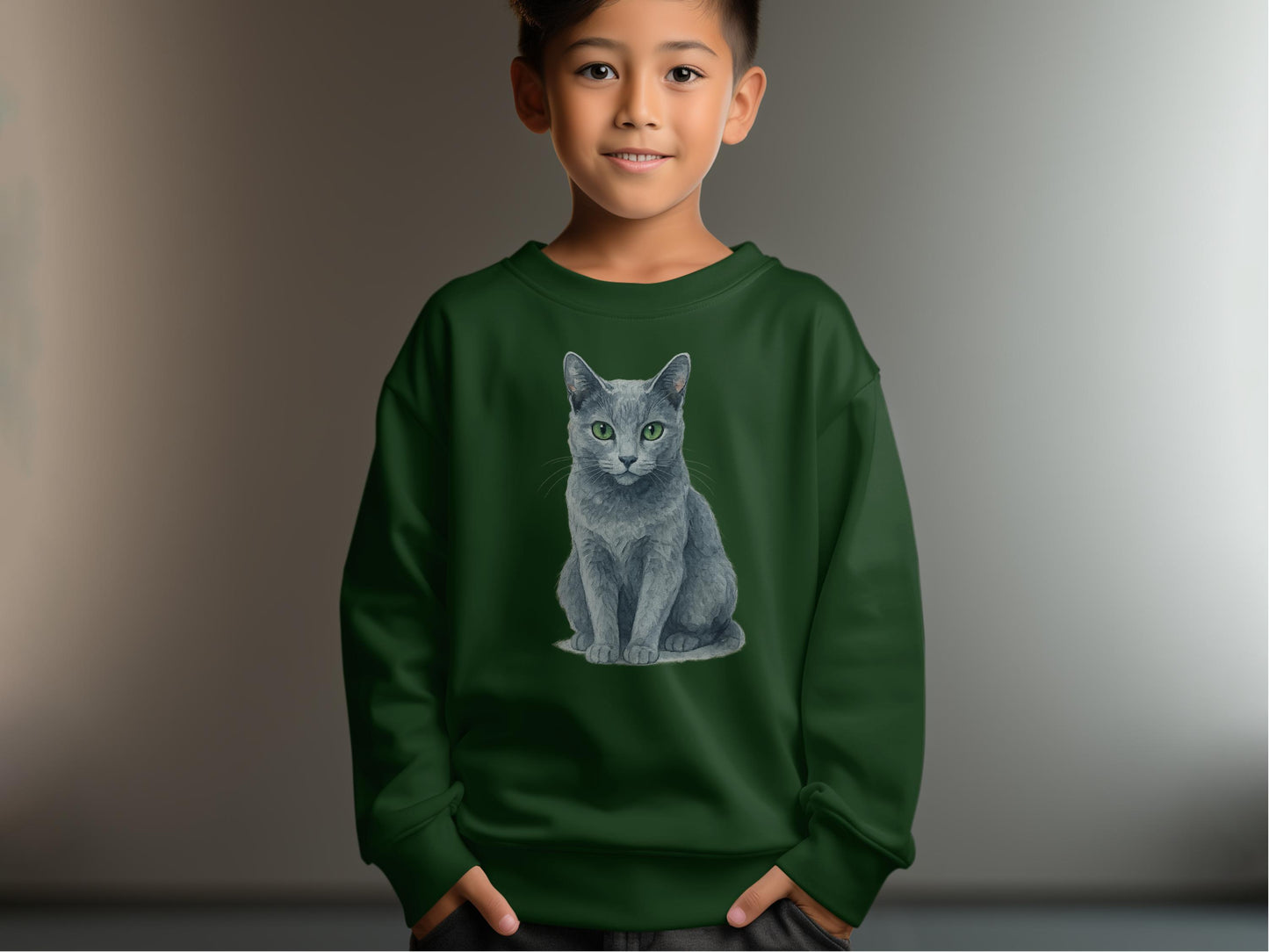 Adorable Green Sweatshirt with Realistic Cat Artwork product