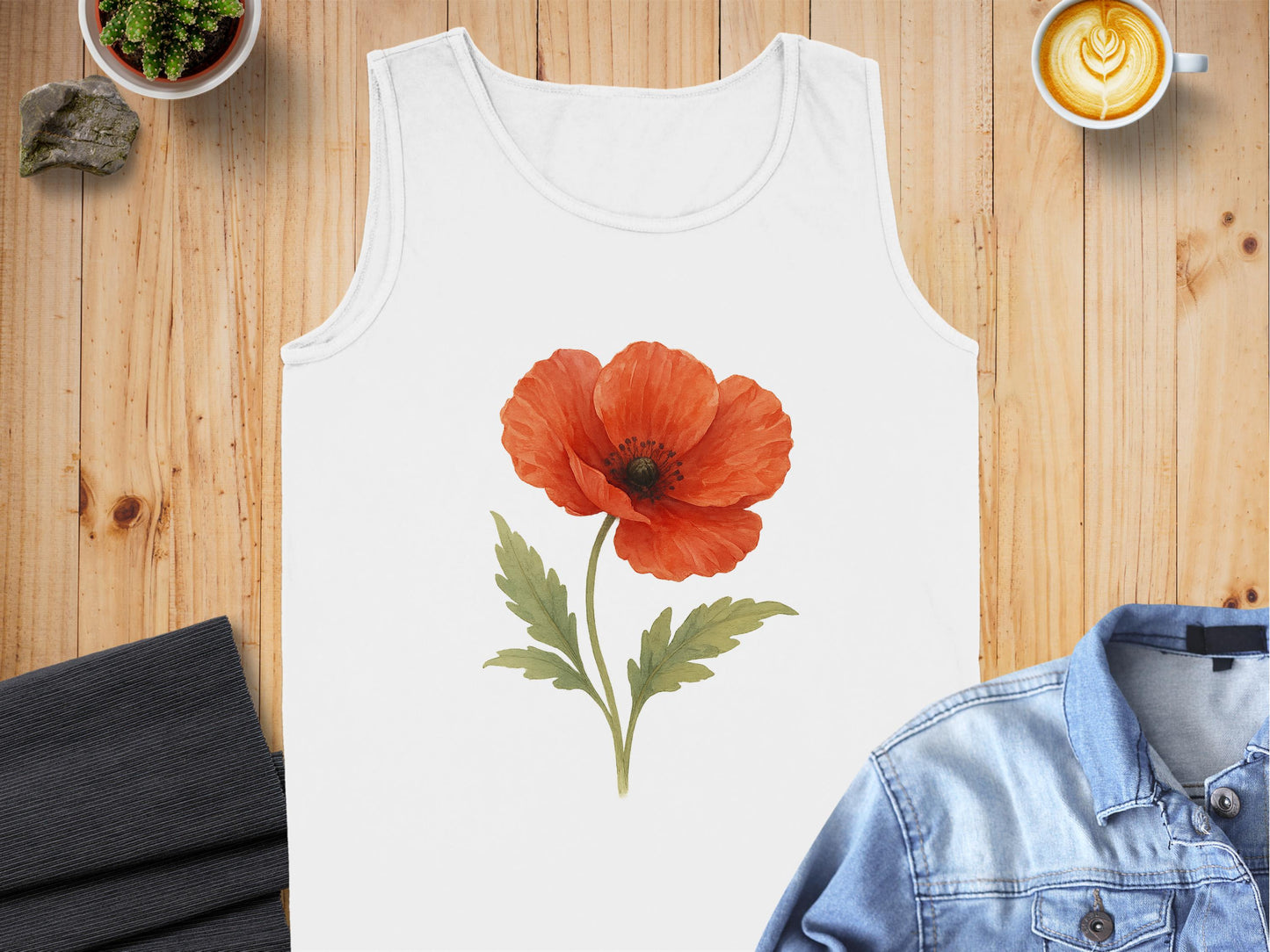 Red Poppy Flower Design White Tank Top product type