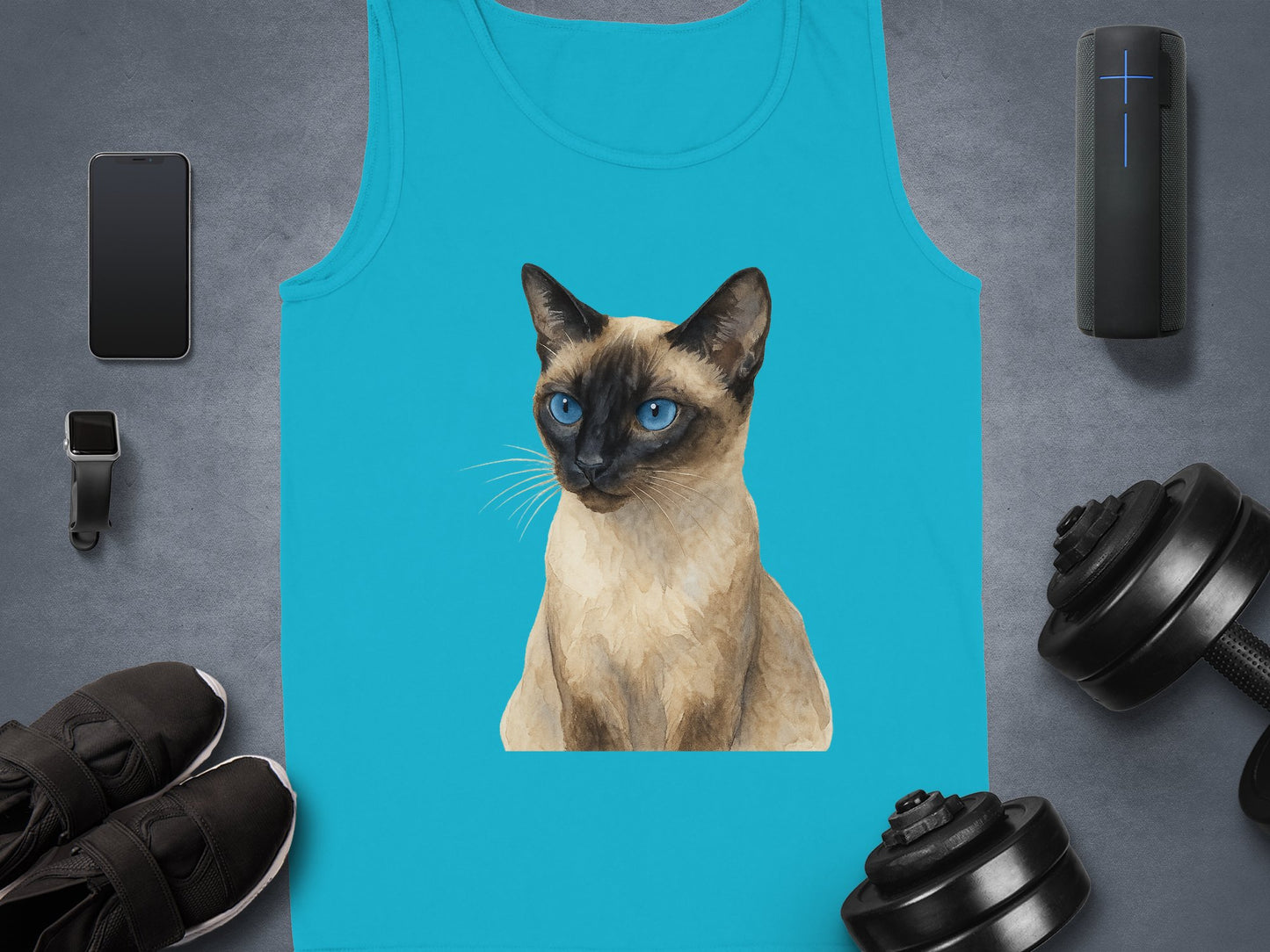 Vibrant Blue Tank Top Featuring Cat Print product type