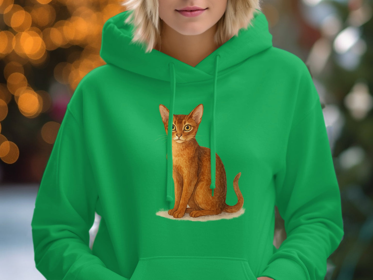Stylish Green Hoodie Featuring Adorable Cat Print product type