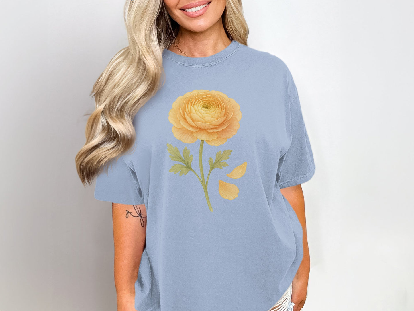 Floral Yellow Bloom Graphic Casual Blue Shirt product
