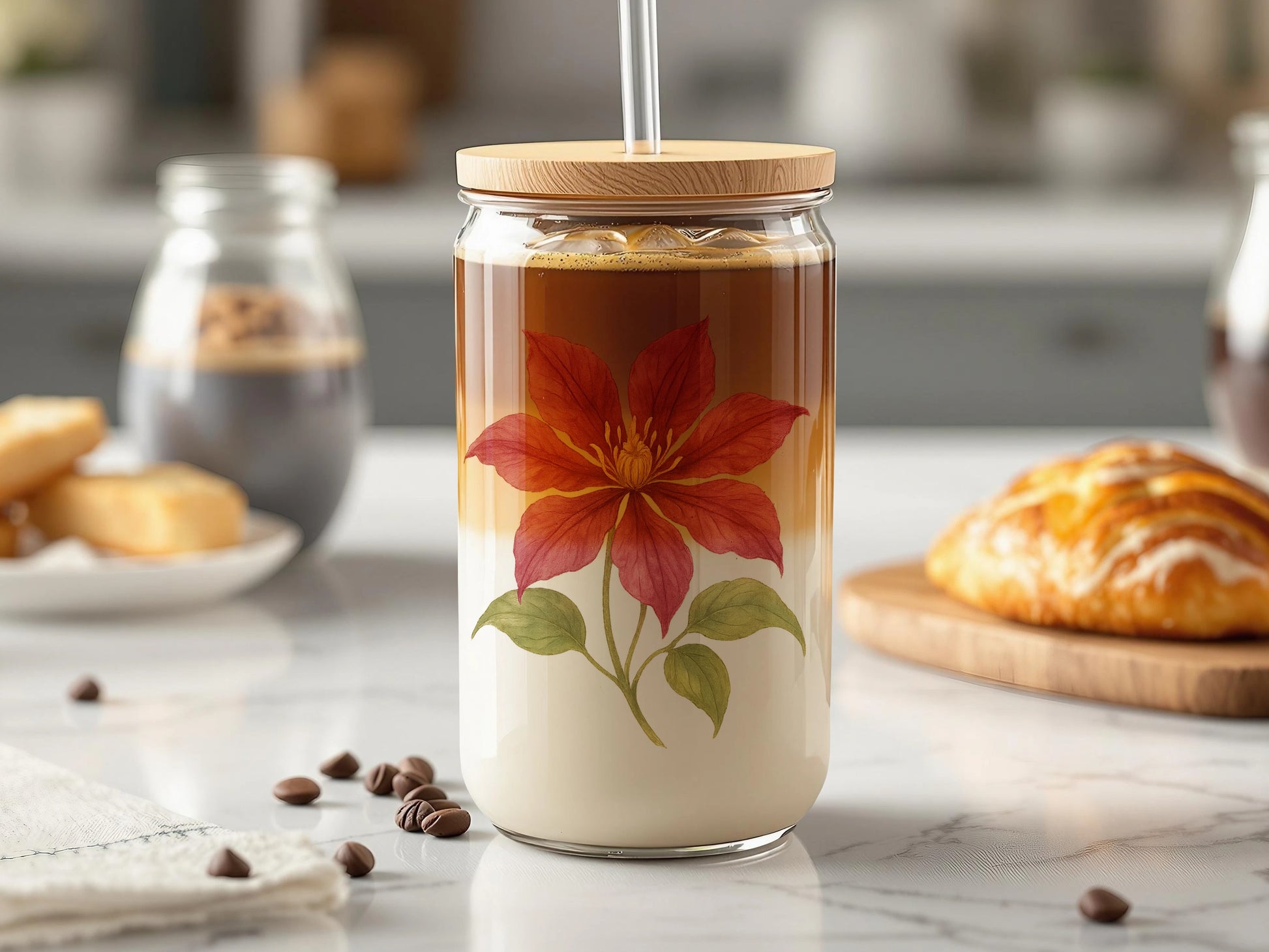 Beautiful Floral Glass Tumbler Perfect for Iced Coffee product type