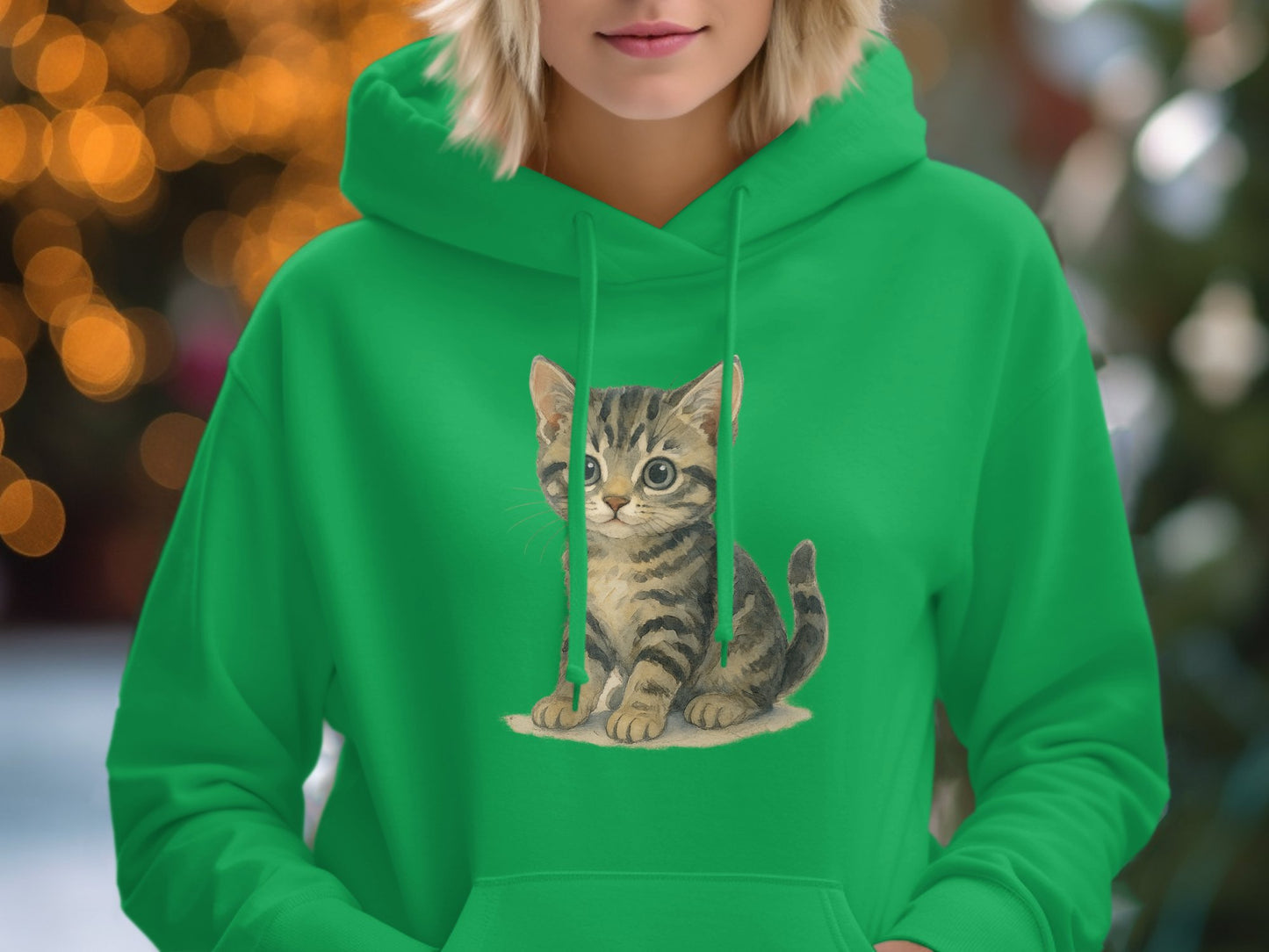Adorable Kitten Design Bright Green Hoodie product