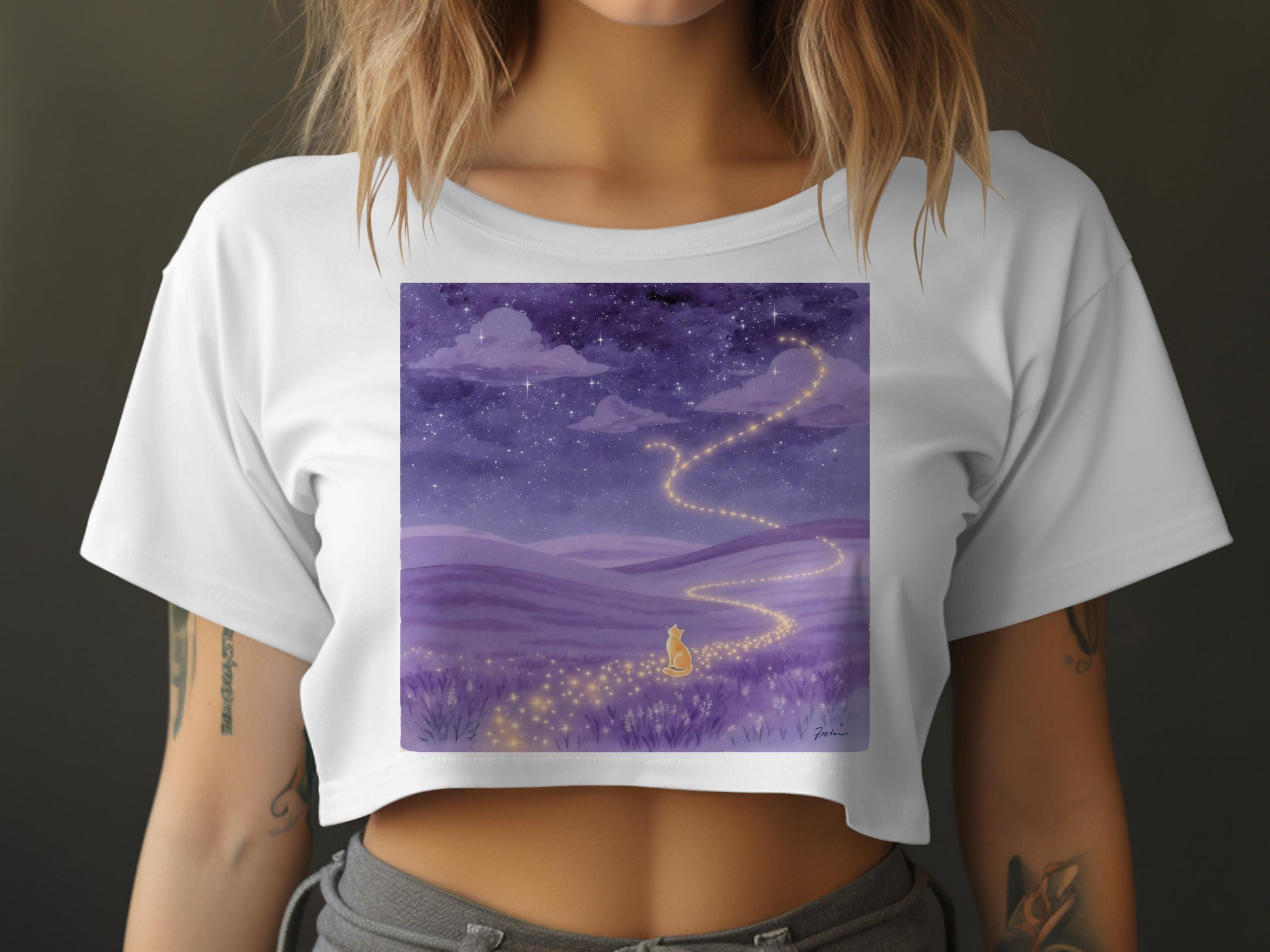 Magical Starry Night Cat Cropped Top product type