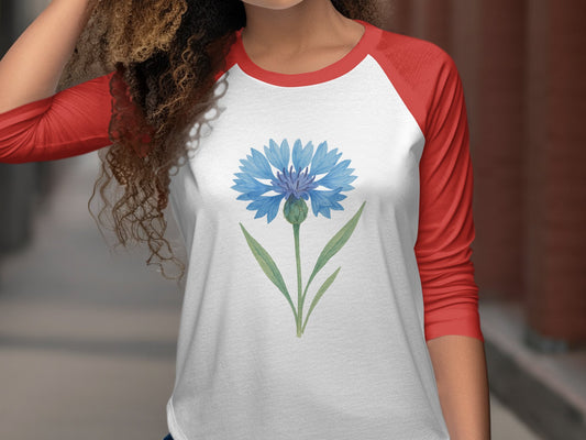 Blue Flower Print Red Sleeve Baseball Shirt product type