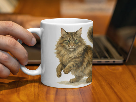 Adorable Fluffy Cat Themed White Ceramic Mug product type