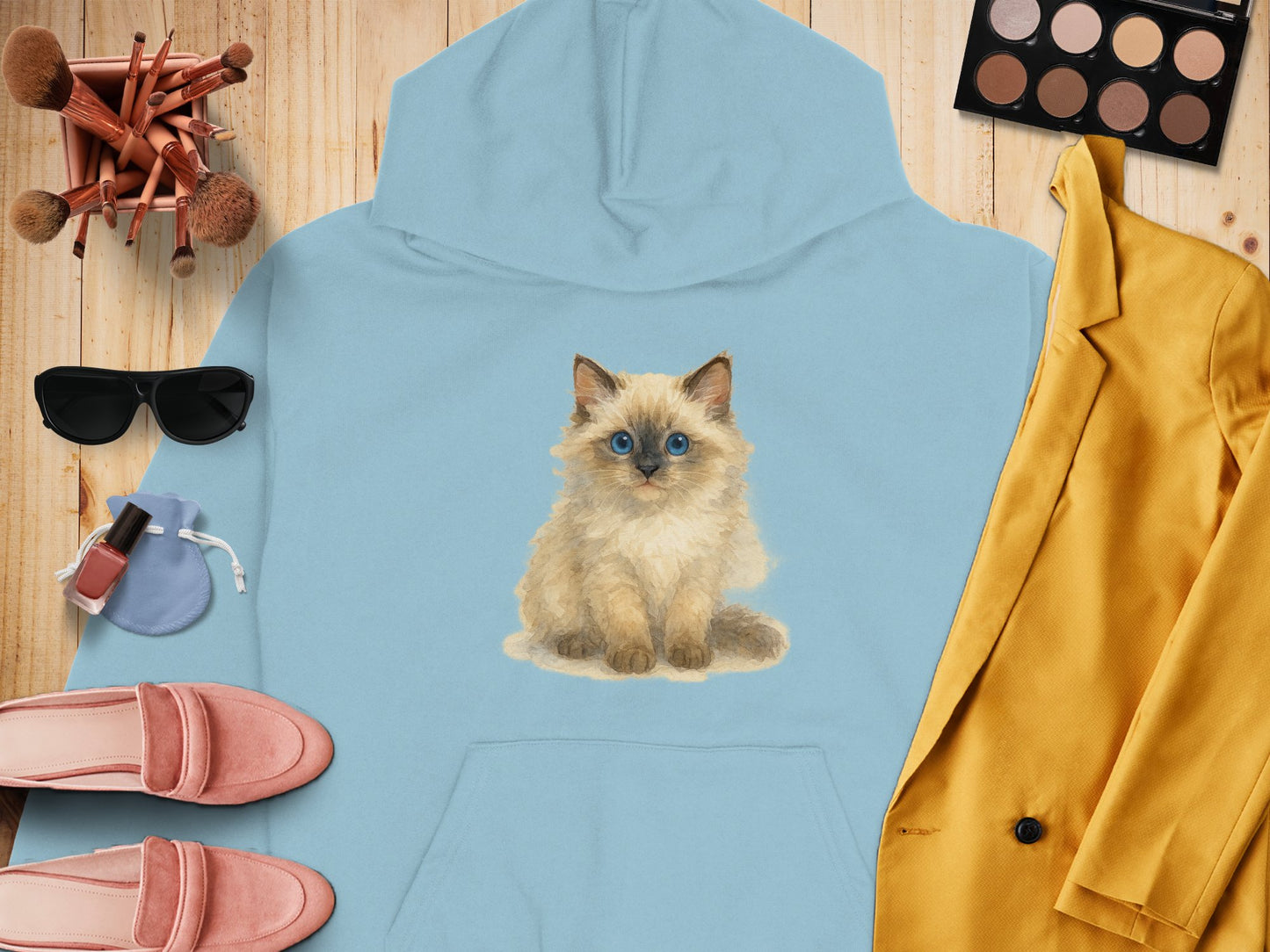 Adorable Blue Eyed Kitten Print Hoodie product
