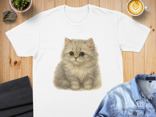 Cute Fluffy Kitten Illustration White T-Shirt product type
